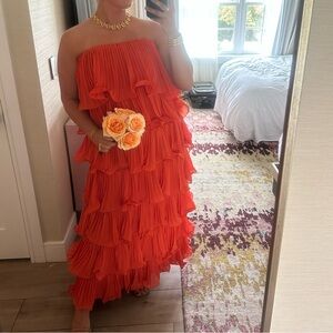 PrettyLittleThing Strapless Orange Layered Dress
